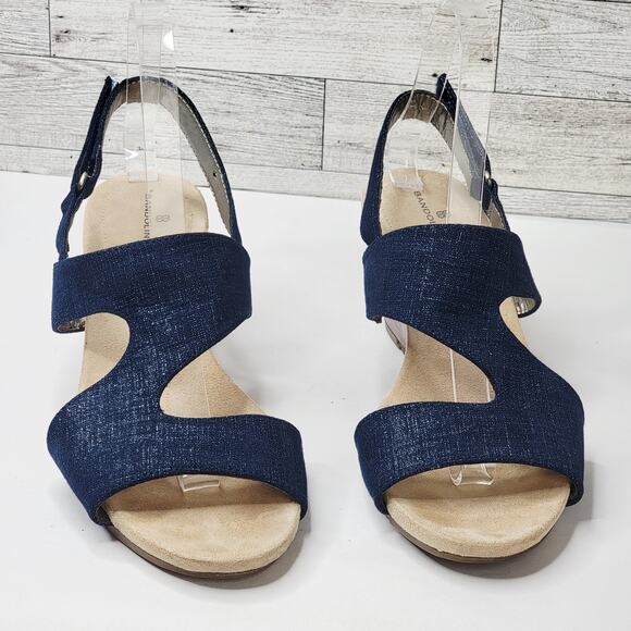 Bandolino 9M Sandals Blue Denim Wedge Hook Loop Cushion Comfort Shoes Casual - Picture 1 of 11